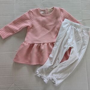 Pink Striped Peplum Top and White Pants Set